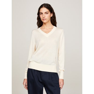 Trui met V-hals in tricot van zijdemix TOMMY HILFIGER