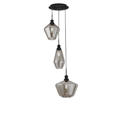 Black Ceiling Pendant with 3 Contrasting Glass Shades SO'HOME