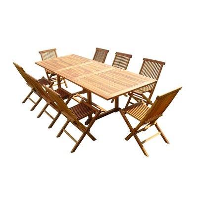 Ensemble salon de jardin en teck aspect huilé AEDAN 8 chaises JUMAK C ET L JARDIN