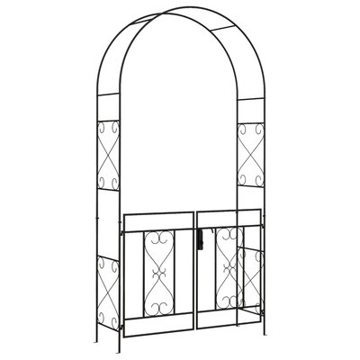 Arche de jardin avec portillon treillis style fer forgé métal époxy noir OUTSUNNY