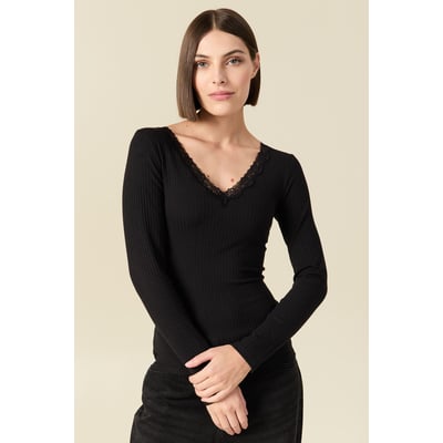 T-shirt cintré col v dentelle BONOBO