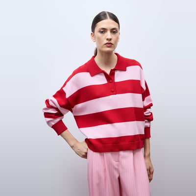 Pull rayé à col polo MONOPRIX