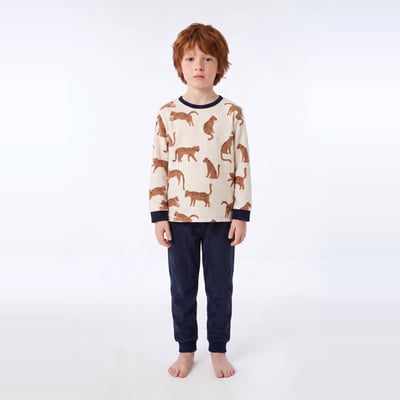 Pyjama velours manches longues imprimé contient du coton BIO GOTS MONOPRIX