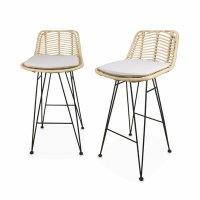 Tabouret de bar métal et rotin 67cm (lot de 2) CAHYA SWEEEK