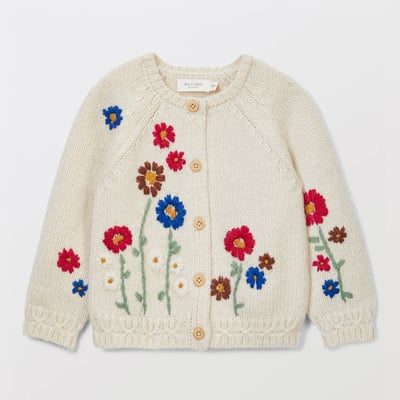 Cardigan tricot brodé contenant de la laine BOUT'CHOU