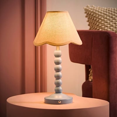 Bobbie Painted Bobbin Rechargeable Table Lamp with Natural Scallop Shade SO'HOME