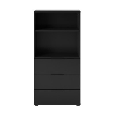 Commode 3 Tiroirs 2 Niches Ouvertes Noir L50 cm - Dark CALICOSY