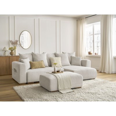 Canapé d'angle convertible 5 places en tissu chiné avec pouf, SIDONIE BOBOCHIC