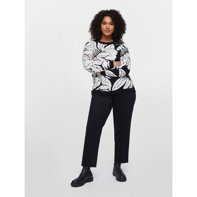 Pull à fleurs jacquard avec col rond et bords à côtes FIORELLA RUBINO