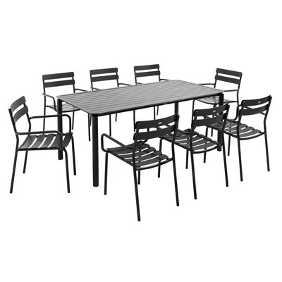 Salon de jardin table et 8 chaises avec accoudoirs en aluminium, ALMADA OVIALA