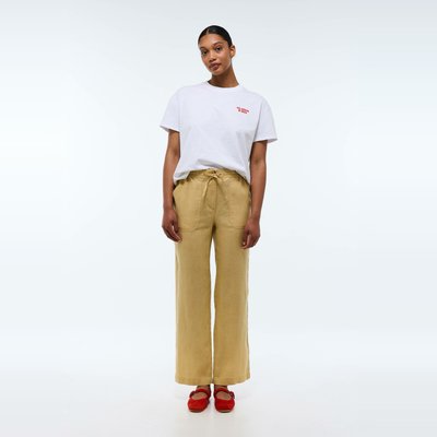 Pantalon taille semi-élastiquée uni en lin MONOPRIX