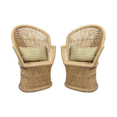 Lot de 2 fauteuils en bambou naturel avec deux coussins, ZAMZEBE NOW'S HOME