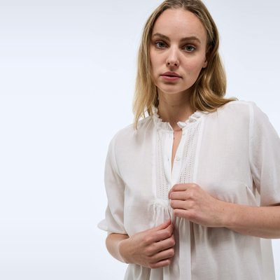 Chemise de nuit unie avec détail plastron en coton BIO MONOPRIX