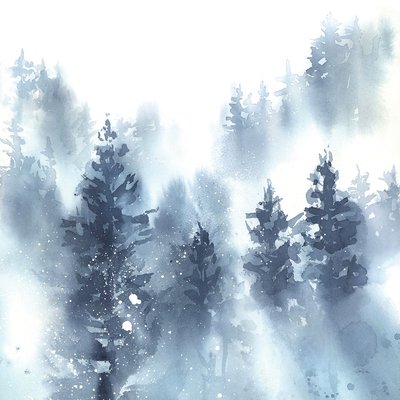 Tableau paysage abstrait Neige sur la forêt HEXOA