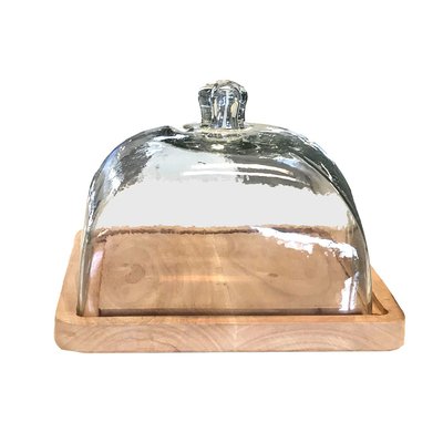 Plateau à Fromage ou Gâteau en Bois et Cloche en Verre Carré WADIGA