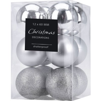 Set de 12 boules de Noël argentées - 6cm WADIGA
