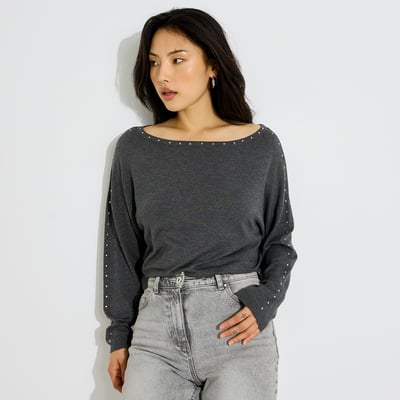 Pull fin col bateau à strass GRAIN DE MALICE