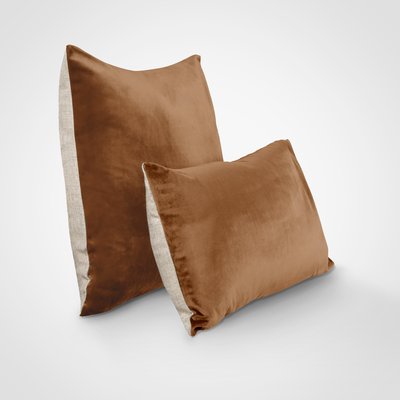 Housse de coussin bi-matière velours et lin , DOUCEUR VELOURS BLANC CERISE