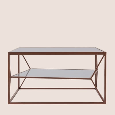 Table basse carrée en métal marron double plateau en verre L70 - THEIA HELLIN, DEPUIS 1862