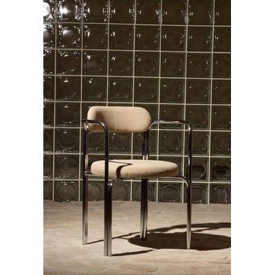 Fauteuil de table en acier chromé et lin, Hortense GABRIELLE PARIS
