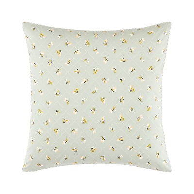 Taie d'oreiller en percale de coton vert, BERGAMOTE DESFORGES