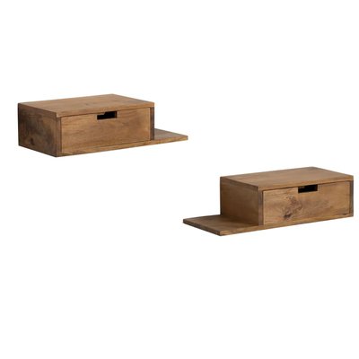 Set de 2 tables de chevet murales en bois de manguier 55x25x15cm WADIGA