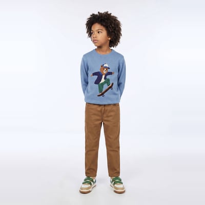 Pantalon droit élastiqué uni en coton MONOPRIX