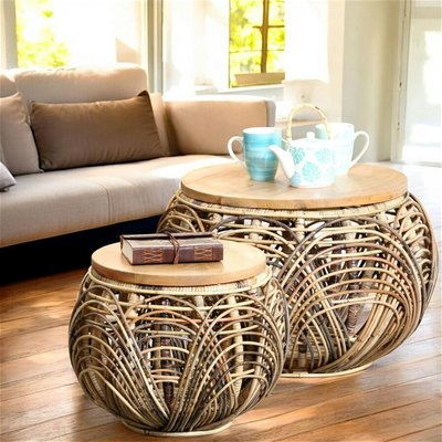 Table basse ronde en rotin (lot de 2) PIER IMPORT