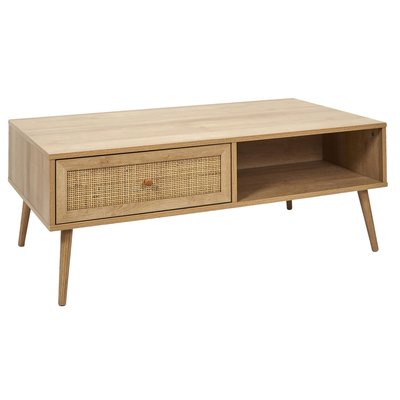 Table basse Bali avec 1 tiroir, en cannage et panneaux de particules TOILINUX