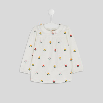 Blouse imprimée fleurs col claudine manches longues, fille, en coton BIO, OEKO-TEX BOUT'CHOU