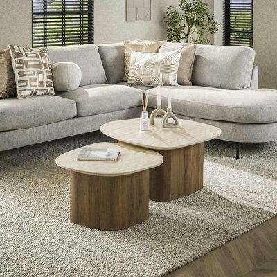Table basse en céramique et bois, forme galet (lot de 2) ASCOLI PIER IMPORT