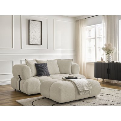 Canapé droit fixe 2 places en tissu bouclette avec pouf, ALYA BOBOCHIC