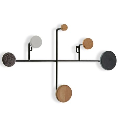 Portemanteau mural design bois, tissu, métal noir 53x30x8cm VERSA