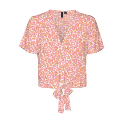 Floral Short Blouse with Tie-Hem VERO MODA