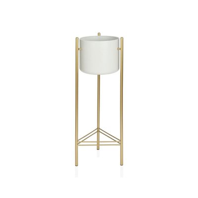 Cache-pot sur Pied en Métal Doré et Pot Blanc - Hauteur 80cm WADIGA