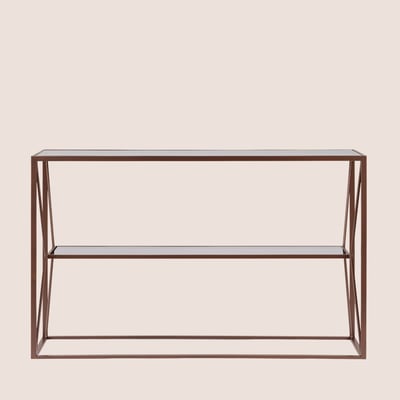 Console en métal marron et double plateau en verre L120 - THEIA HELLIN, DEPUIS 1862