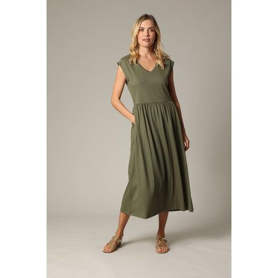 Robe longueur midi à manches courtes avec col v et taille froncée AYNA DEELUXE