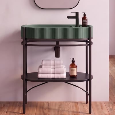Meuble simple vasque sur pieds 80cm métal noir, vasque béton et robinet LUCIA MOB IN