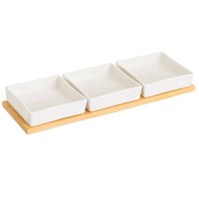 Set 3 coupelles carrées en porcelaine avec plateau bambou WADIGA