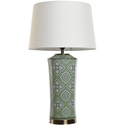 Lampe à poser céramique verte et abat-jour coton blanc 40x40x69cm WADIGA