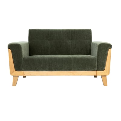 Canapé scandinave 2 places en tissu effet velours vert kaki et bois clair FJORD MILIBOO