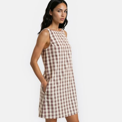 Robe courte vichy sans manches en coton et lin LA REDOUTE COLLECTIONS