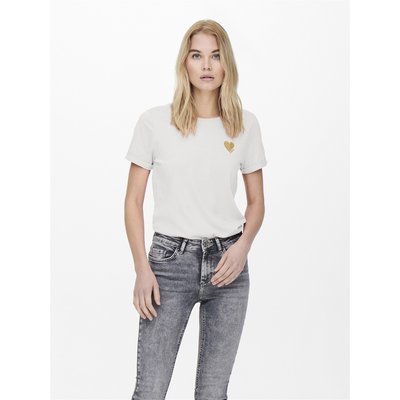 Cotton T-Shirt with Small Heart Print ONLY