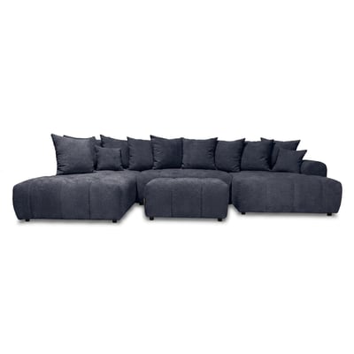 Canapé panoramique convertible 6 places en tissu bouclette avec pouf, ROXELANE BOBOCHIC