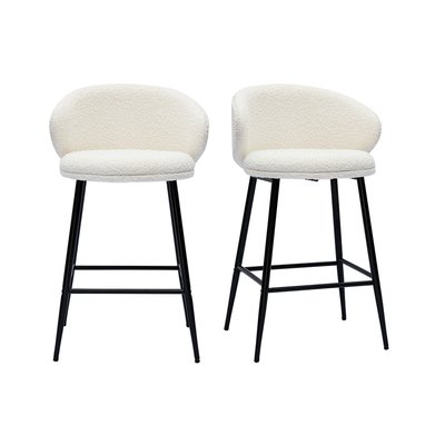 Tabourets de bar design en tissu effet velours texturé beige et métal noir (lot de 2) ROSALIE MILIBOO