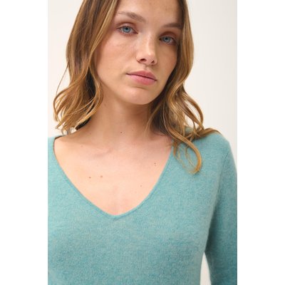 Pull Col V  Vert Chiné Joan JUST CASHMERE