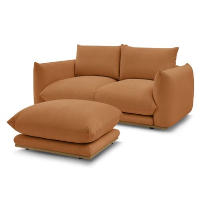 Canapé droit fixe 3 places en tissu avec pouf, ERNEST BOBOCHIC
