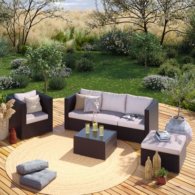 Salon de jardin en resine tressee, 5 places, LUNGA 5 AVRIL PARIS