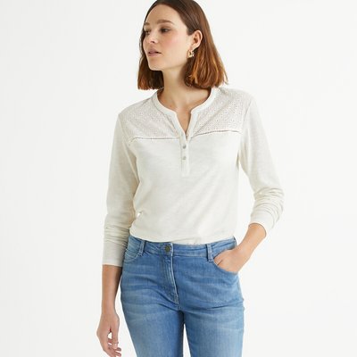 Grandad Collar T-Shirt with Long Sleeves ANNE WEYBURN