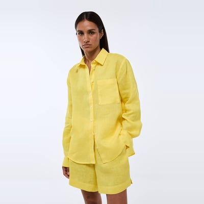 Chemise manches longues unie en lin MONOPRIX